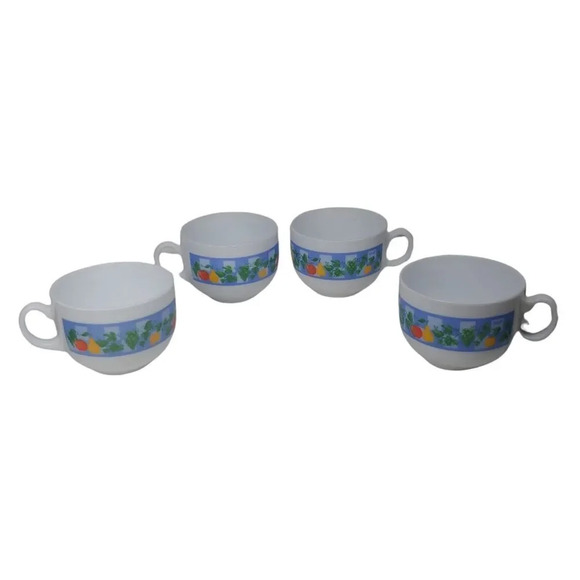 Vintage Arcopal Milk Glass Coffee/Tea Cups designed Marc Palluy Primeur Set of 4 - Picture 1 of 12